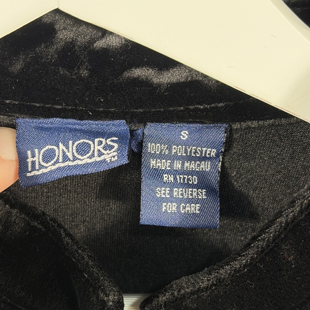 Vintage Honors Button Shirt Women's Small‎ Black Suede Velour Y2K Collared - Picture 3 of 11